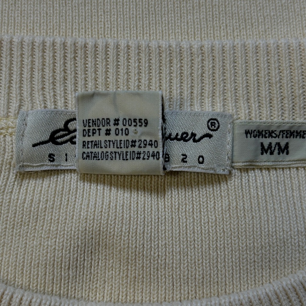 Vintage Eddie Bauer Ribbed Knit Crew Neck Pocket Sweater Cream Ivory Womens M - Picture 6 of 10